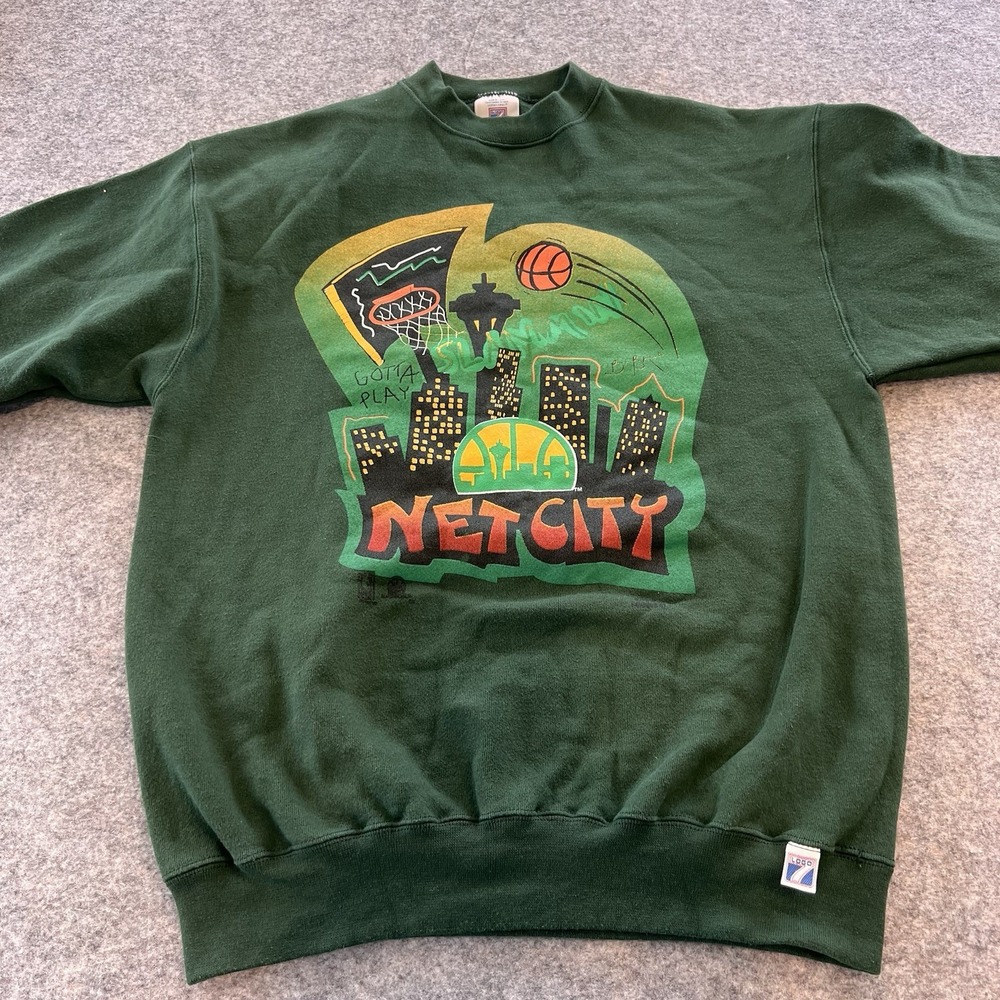 Vintage Logo 7 Men's Seattle SuperSonics Crew Neck Sweater Heavy Weight Size L